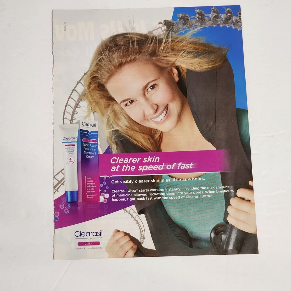 Vintage 2000s Clearasil Print Ad Blonde Model Roller Coaster Magazine Clipping
